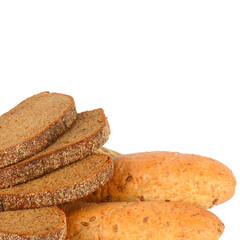 Loaf of Bread Sliced isolated on white background. free space for text.