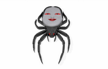 3d rendering of a little devil with a crow in the comic style illustration