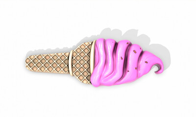 Highly detailed delicious blackberry ice cream in waffle cone isolated on white background. 3D render