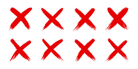 Dirty grunge hand drawn cross x with brush strokes vector illustration set isolated on white background. Mark graphic design. Check mark symbol NO button for vote in check box, web, etc.