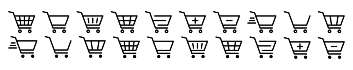 shopping cart vector icon set isolated on white background. shop basket sign. purchase trolley line design. illustration