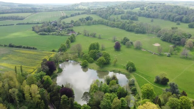 Flying towards a lake in Chilham, Kent.