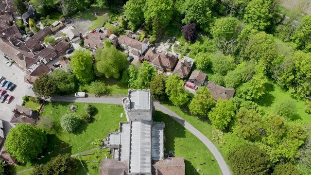 Birdseye view of a church in Chilham, kent, UK