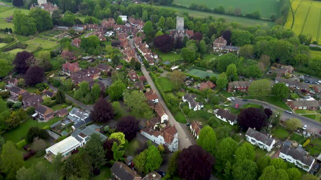 A reveal shot of Chilham, Kent using a high altitude drone.