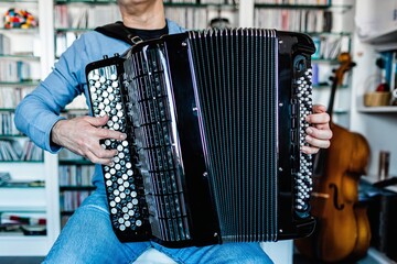 Detail of musician playing the accordion