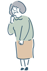 ゆるい線で描いた高齢者の女性Illustration of an elderly woman drawn by hand with loose lines