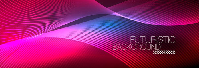 Abstract neon glowing light in the dark with waves. Shiny magic energy and motion concept, vector abstract wallpaper background