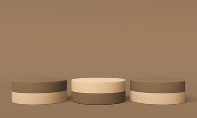 Brown podium. Geometric product stand. 3D illustration.