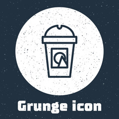 Grunge line Coffee cup to go icon isolated on grey background. Take away print. Monochrome vintage drawing. Vector