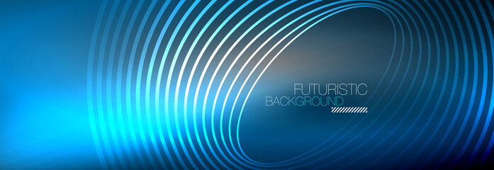 Dark abstract background with glowing neon circles. Trendy layout template for business or technology presentation, internet poster or web brochure cover, wallpaper