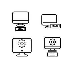 Computer, monitor screen line vector icon set