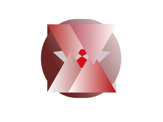 logo with a square and a circle motif with shades transparent to red
