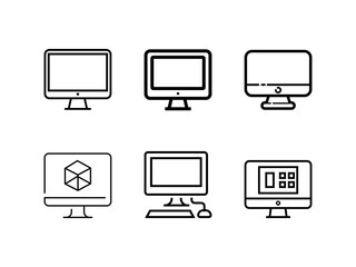 Computer, monitor screen line vector icon set