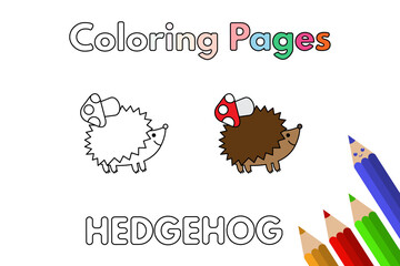 Cartoon hedgehog illustration. Vector coloring book pages for children