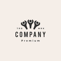 people wrench mechanic community hipster vintage logo vector icon illustration
