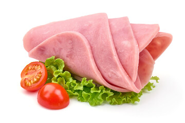 Cooked ham slices, isolated on white background. High resolution image. © GSDesign