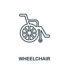 Fototapeta na wymiar Wheelchair line icon. Thin style element from medicine icons collection. Outline wheelchair icon