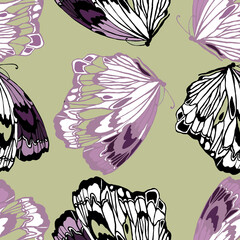 Graphics butterflies isolated on light khaki background seamless pattern for all prints.