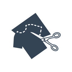Vector black icon garment industry, sewing clothes pattern, scissors
