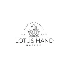 Hand Yoga Lotus Flower Logo Drawing Illustration Template Icon Vector 