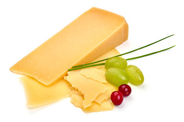 Parmesan cheese, isolated on white background. High resolution image.