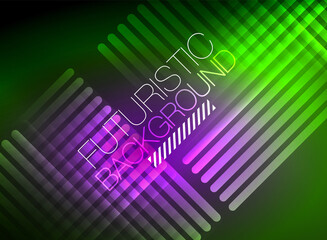 Bright neon color techno abstract background, shiny glowing neon lines in the dark background