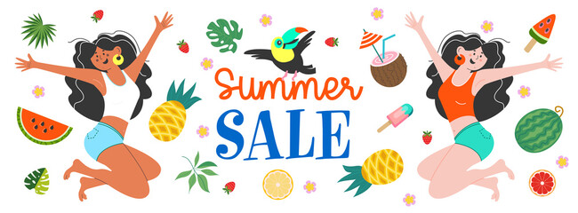 Fototapeta premium Summer sale. Bright colorful summer vector illustration, advertising poster.