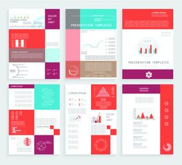 Brochures for business reports, cover layout and infographics