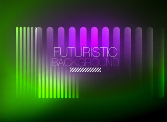 Bright neon color techno abstract background, shiny glowing neon lines in the dark background