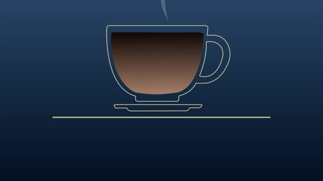 Slick and fun animated line-drawing motion graphic of a coffee cup filling from a jug on a blue background, with the message Back in 15 Minutes, ideal for presentations and corporate training days