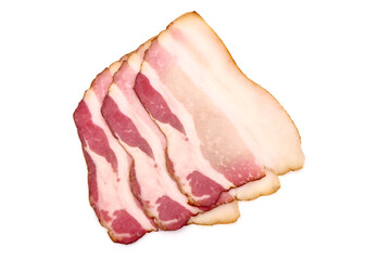 Smoked pork slices, isolated on white background. High resolution image.