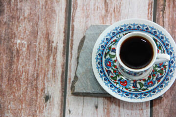 drink black turkish coffee in a decorative cup