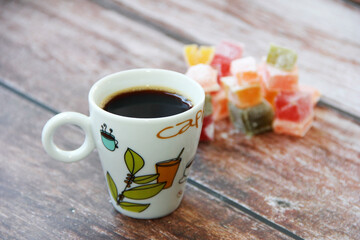 drink black turkish coffee in a decorative cup
