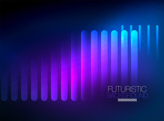 Bright neon color techno abstract background, shiny glowing neon lines in the dark background