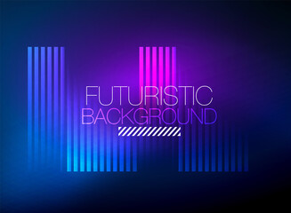 Fototapeta premium Bright neon color techno abstract background, shiny glowing neon lines in the dark background