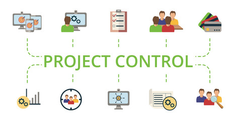 Project Control icon set. Contains editable icons project management theme such as user testing, digital strategy, concept map and more.