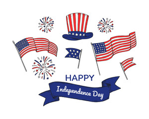 Happy USA Independende Day design elements. 4th of July. Hand drawn vector illustration