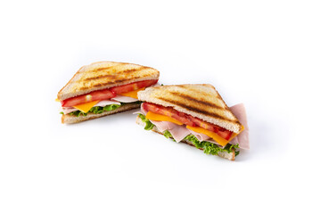 Sandwich with tomato,lettuce,ham and cheese isolated on white background