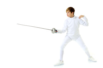 Fencer boy practicing effective technique