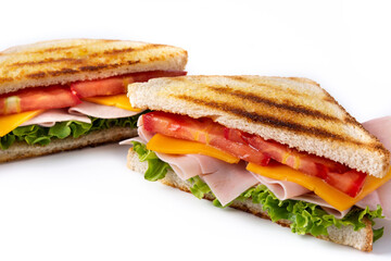 Sandwich with tomato,lettuce,ham and cheese isolated on white background