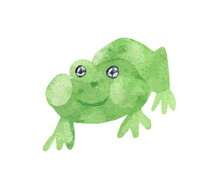 Watercolor cute green frog isolated background. Mystical illustration for halloween hand painted. Design for social media, cards, packaging, sticker, invitation card, web,print.