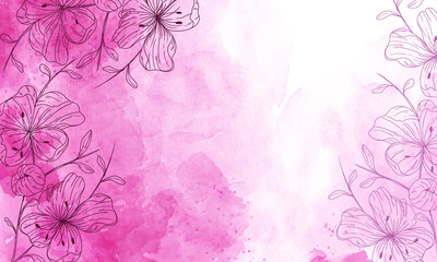 watercolor painted background with hand drawn flowers