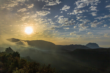 Mountain views at Tudons mountain pass at sunset in Alicante.