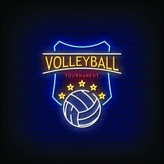 Volleyball Tournament Neon Signs Style Text Vector