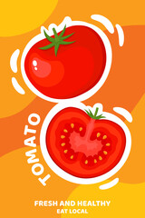 Vector illustration of fresh juicy tomatoes poster.