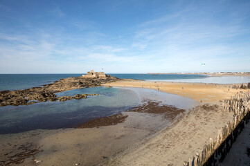   View of the Fort National and beach n Saint Malo  Brittany, France