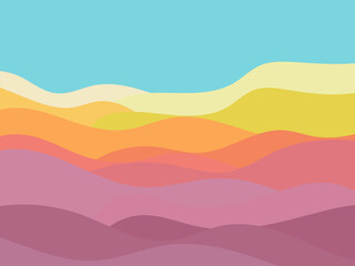 Obraz premium Desert landscape with dunes in a minimalist style. Flat design. Boho decor for prints, posters and interior design. Mid Century modern decor. Vector illustration