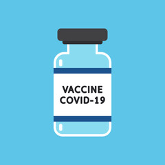 Vaccine Covid-19 vector. Vaccine virus Covid-19. Bottle vaccine.