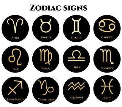 vector illustration of zodiac signs in black and gold