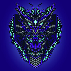 artwork illustration and t shirt design skull wolf head robot engraving ornament